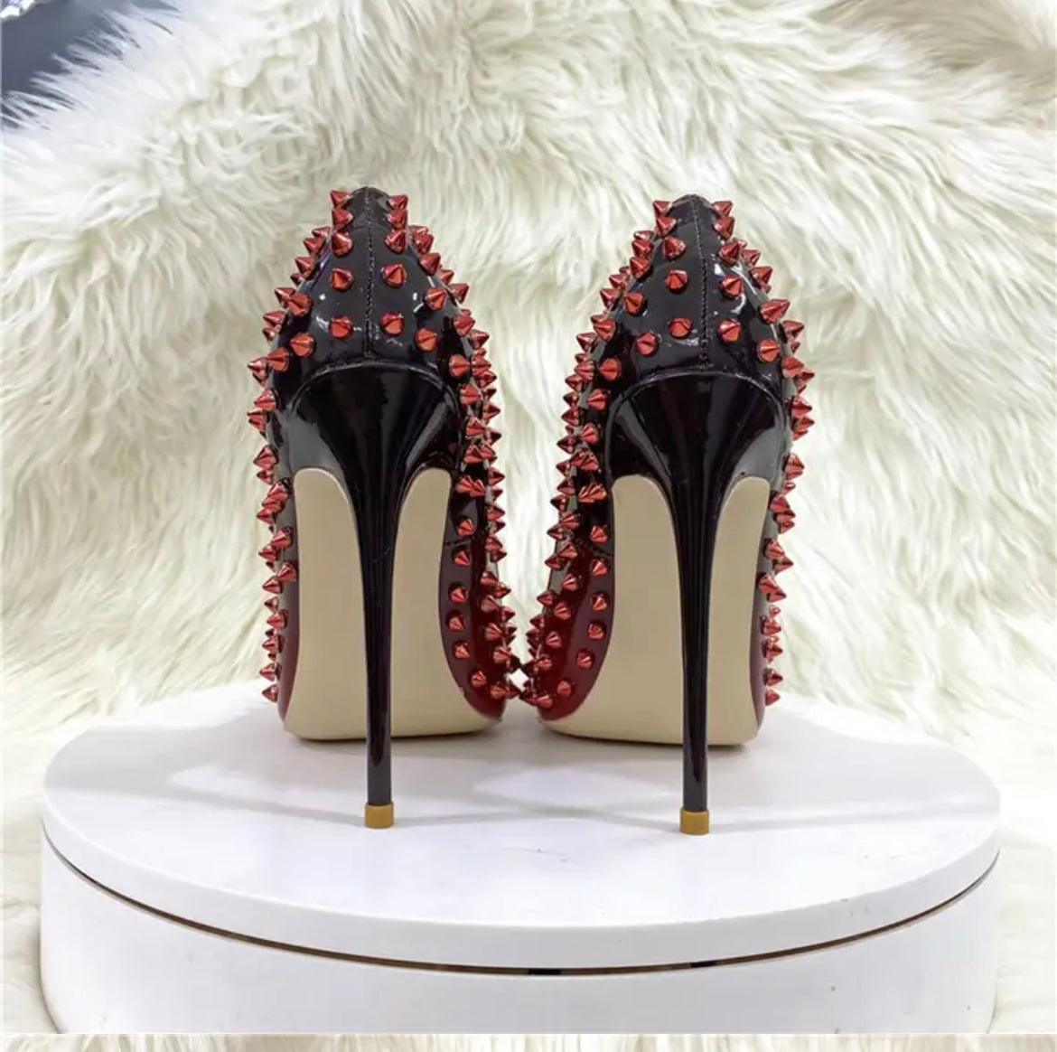 Scarlet Studded Toe Pumps