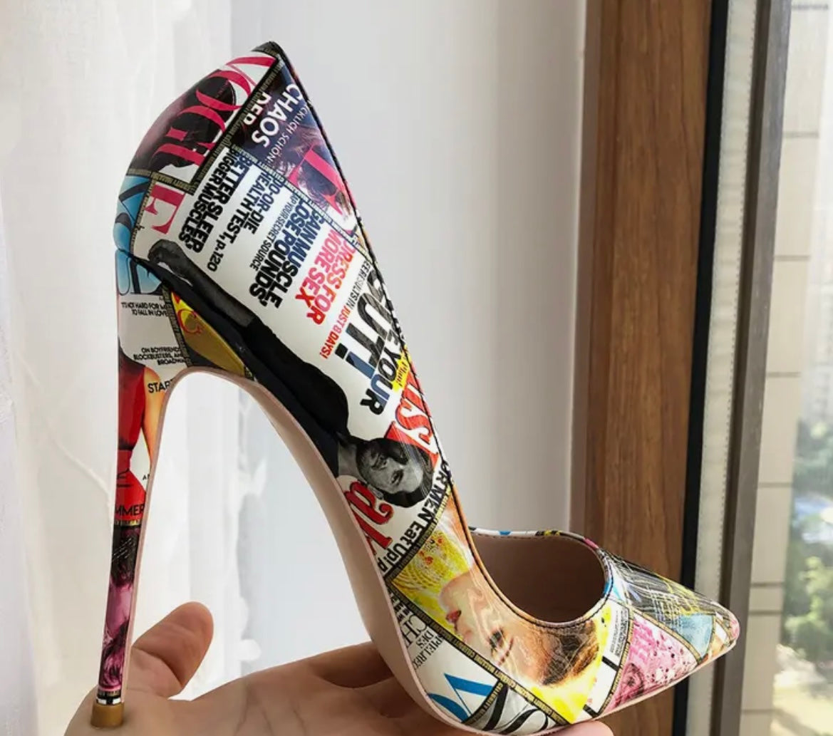 Emily Magazine Print Heels
