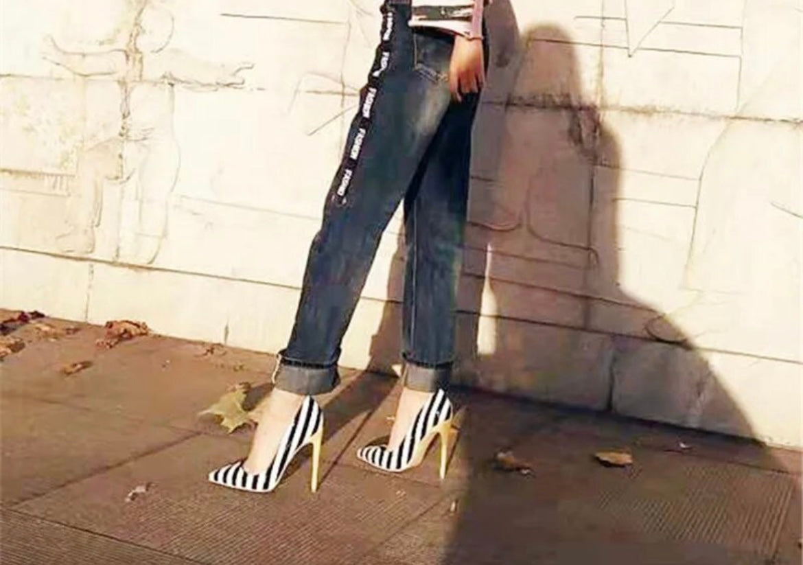 Madeline Monochrome Stripe Heels