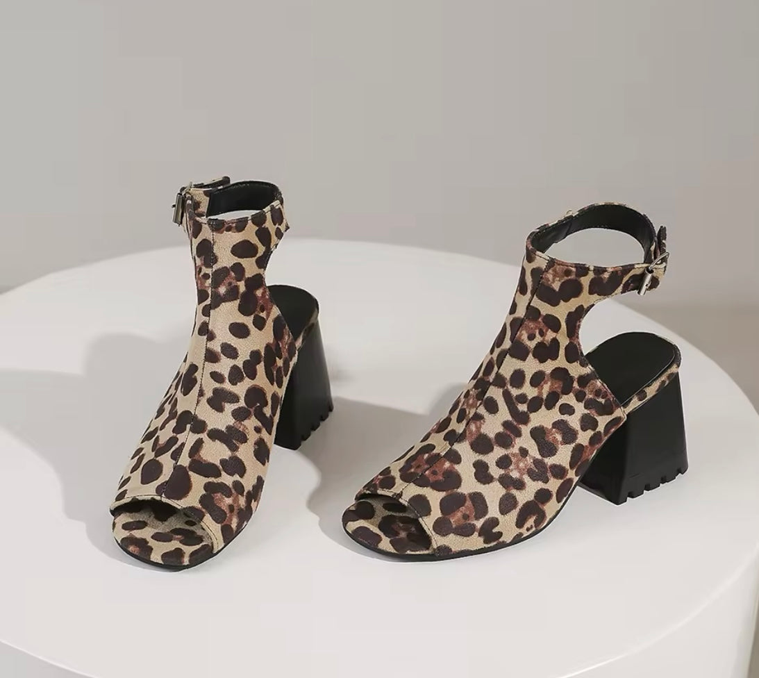 Shyla Leopard Peep-Toe Heels