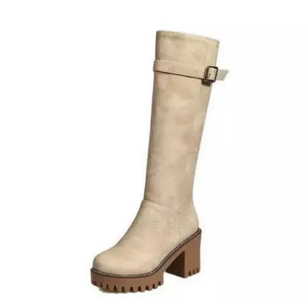 Ivory Knee high leather boots with grooved track sole