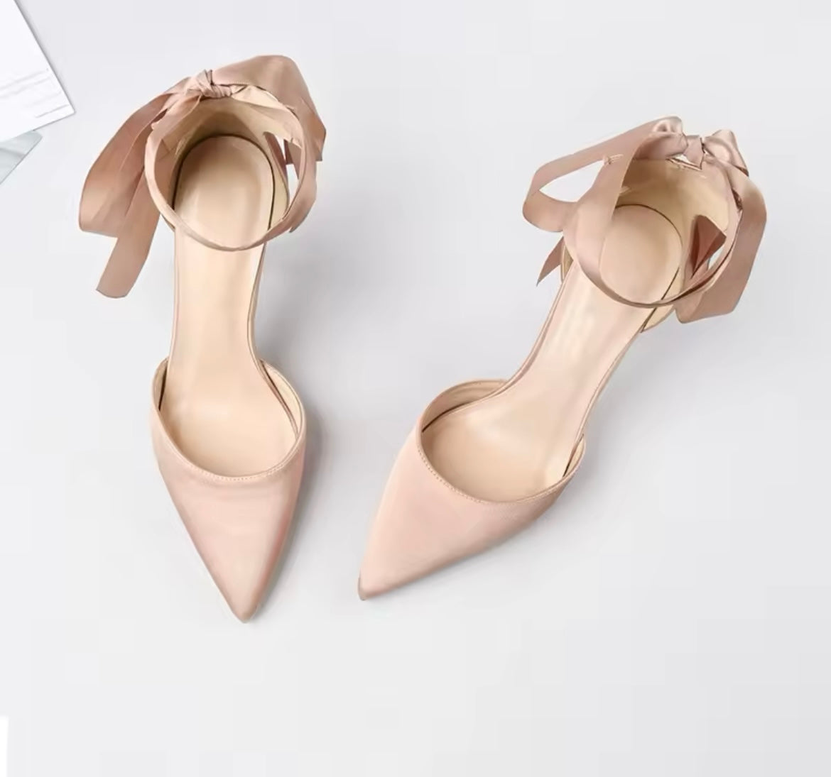 Ella Ribbon Tie Heels - Nude - Size 2 (eu34) 6cm heel. IN STOCK