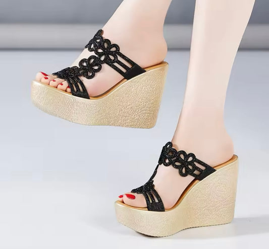 Athena Wedge Sandals Black Size 2.  IN STOCK