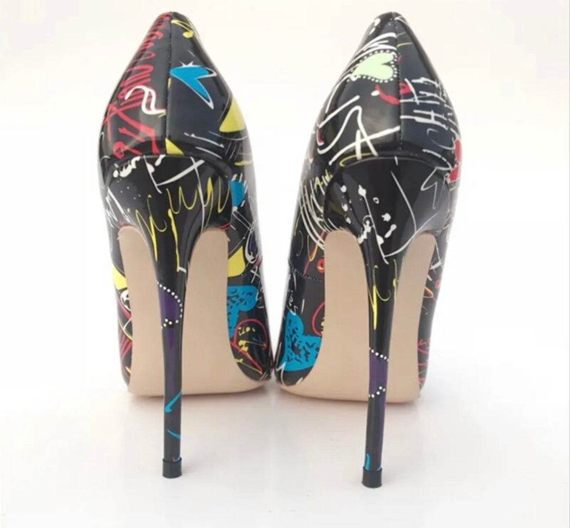 Addison Graffiti Print Heels