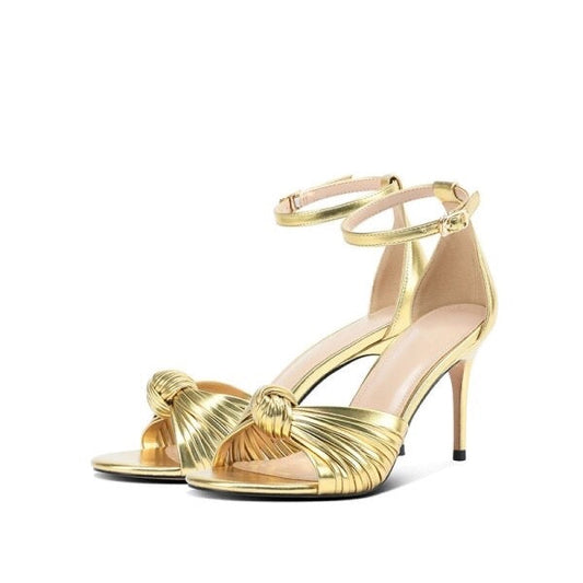 gold  open toe sandals knotted at front