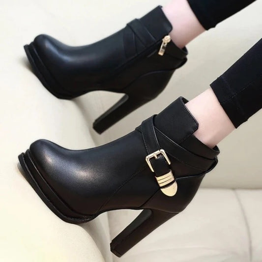 Eva Gold Buckle Ankle Boots