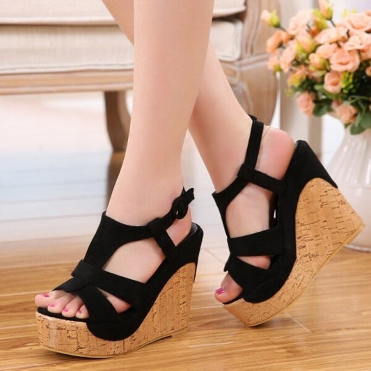 Black Wedge Sandals