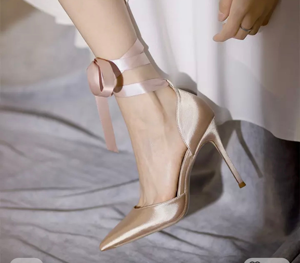 Nude ankle 2024 tie heels