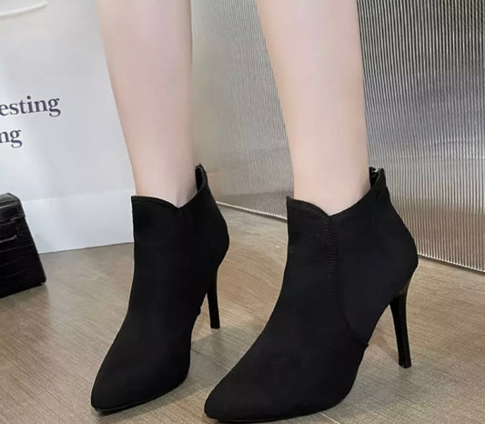 Black ankle boots ladies with thin high heel