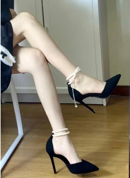 Black heels with store pearl ankle strap