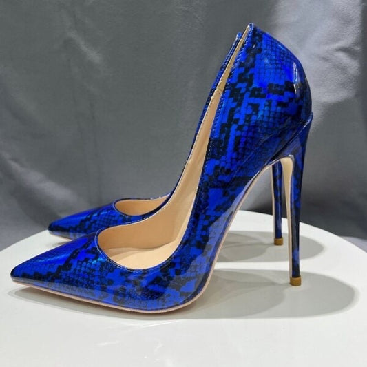 Animal print blue heeled court shoes