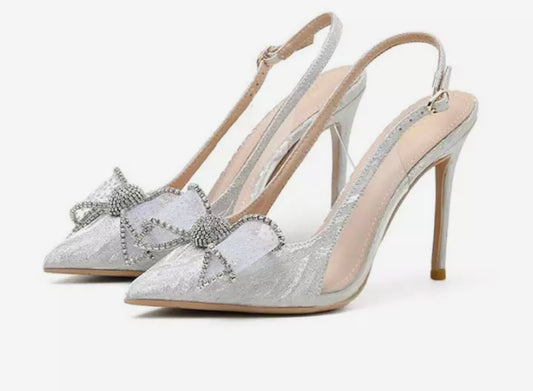 silver high heeled crystal wedding shoes